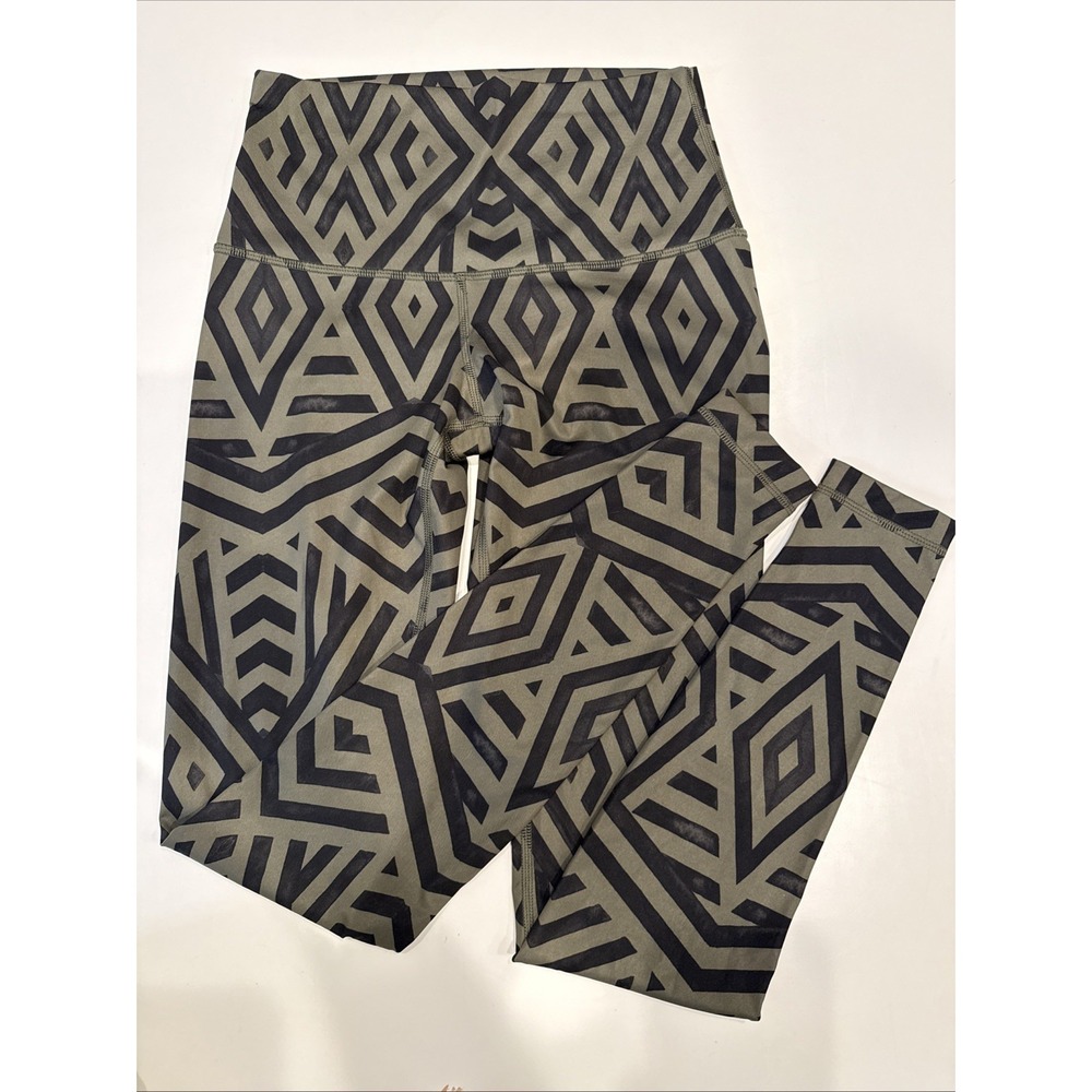 Lululemon Wunder Under Pant Womens 4 Green Black Good Chevron Leggings